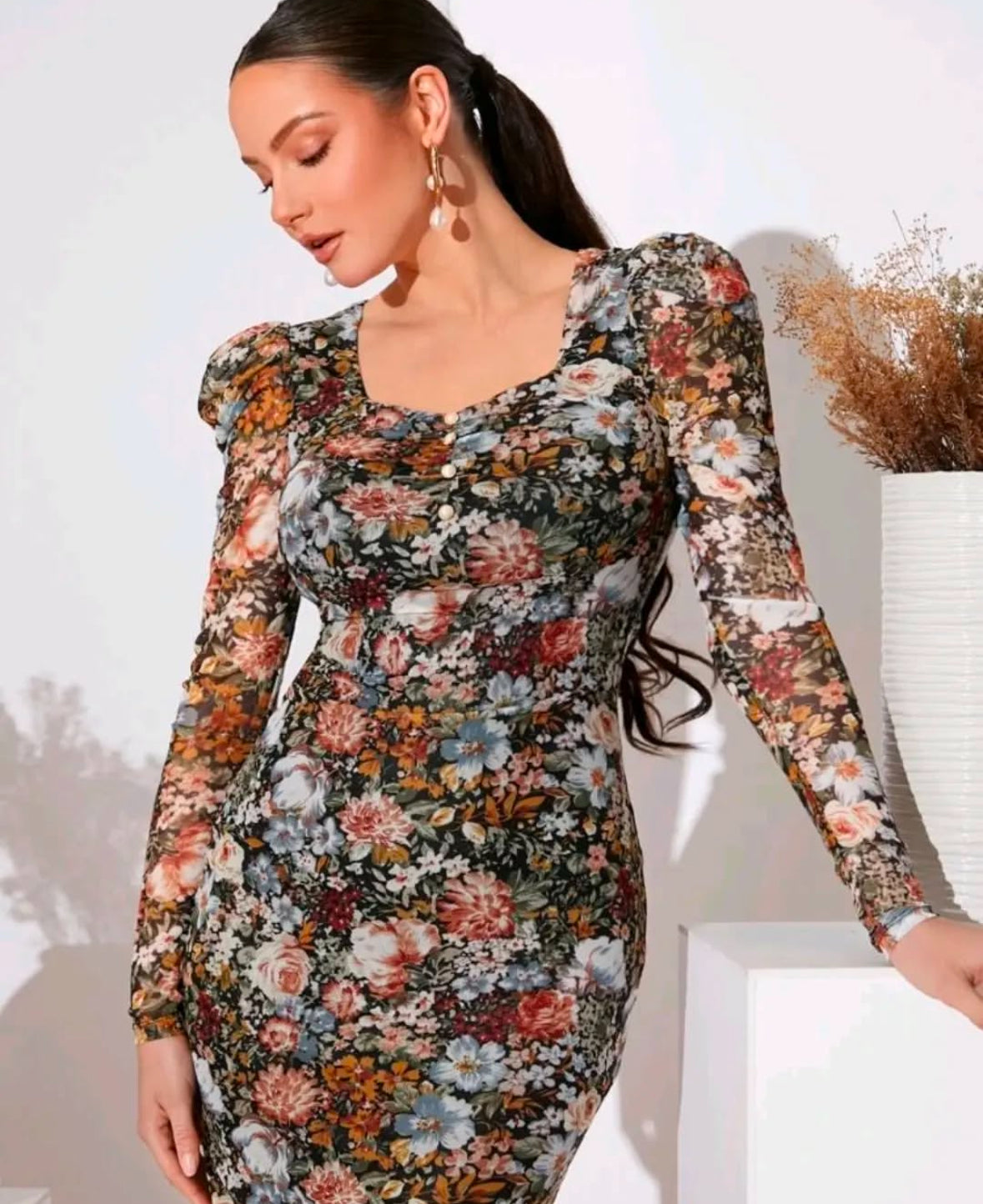 Floral bodycon dress M, L