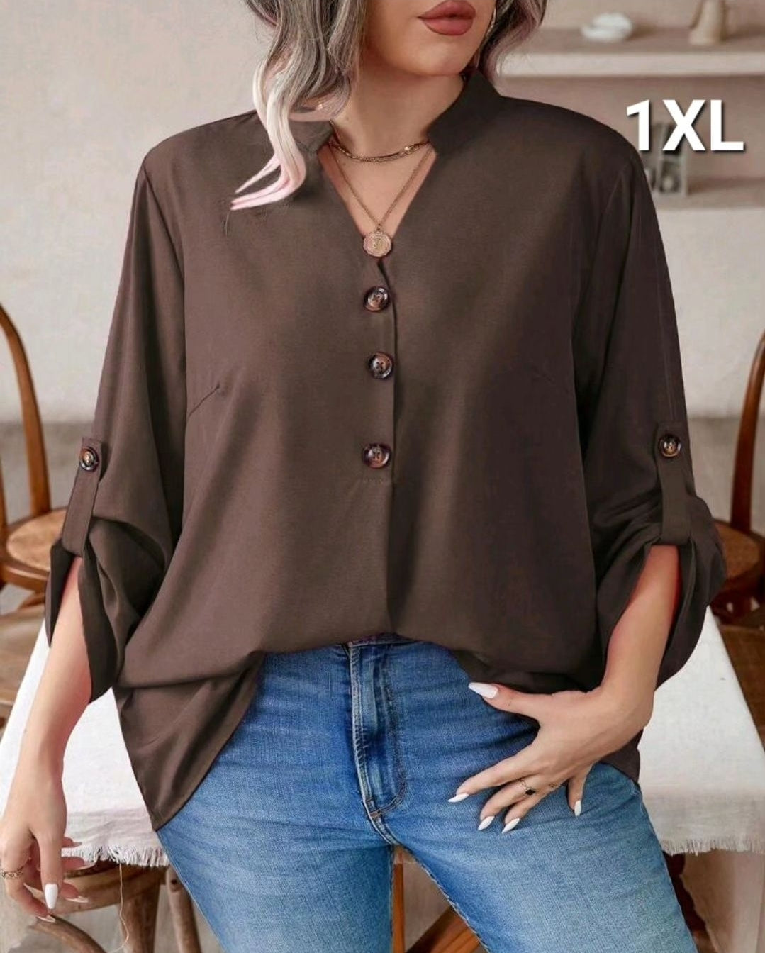 Brown drop shoulder top, 1XL