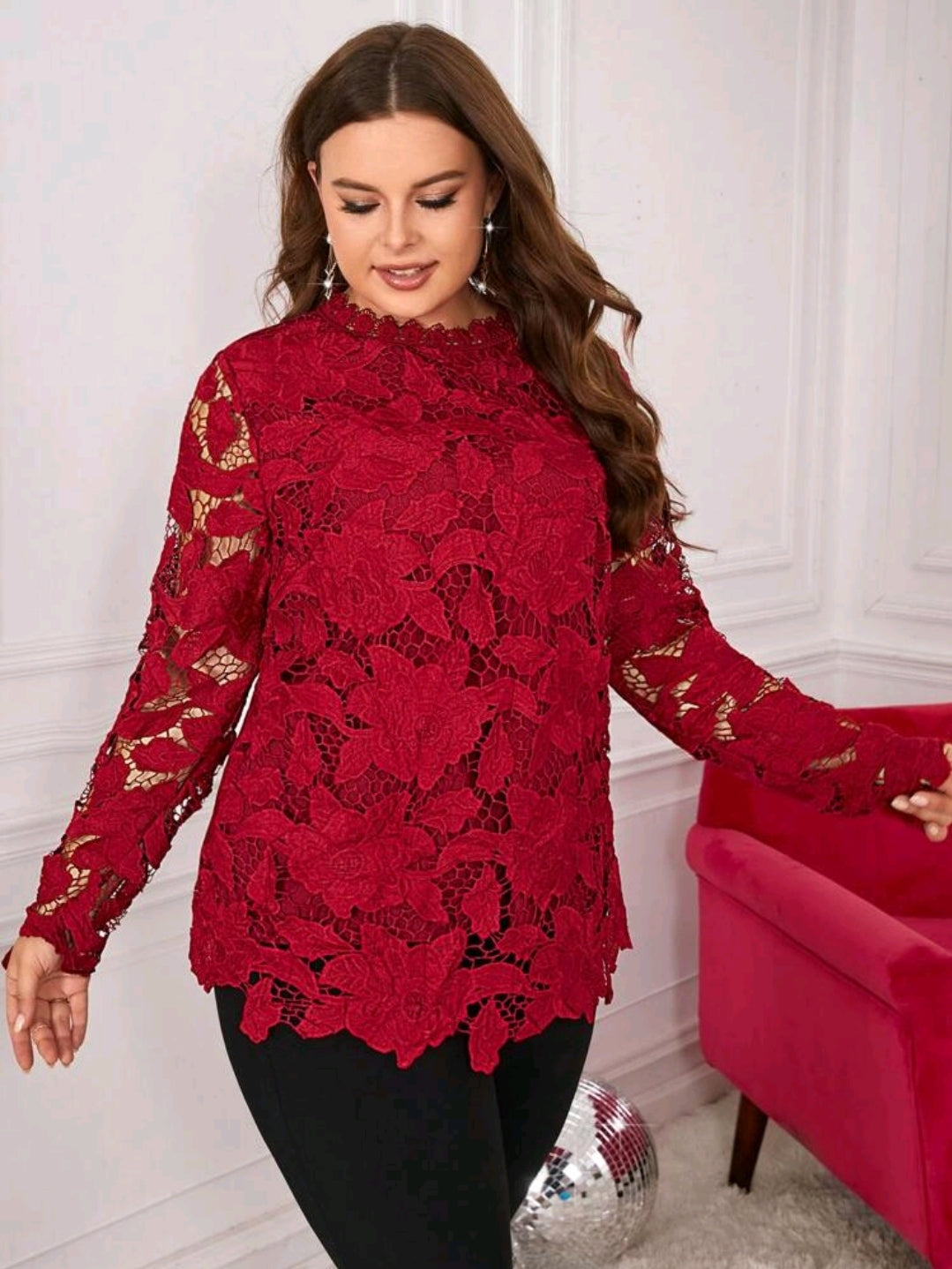 Red Lace top, 0XL