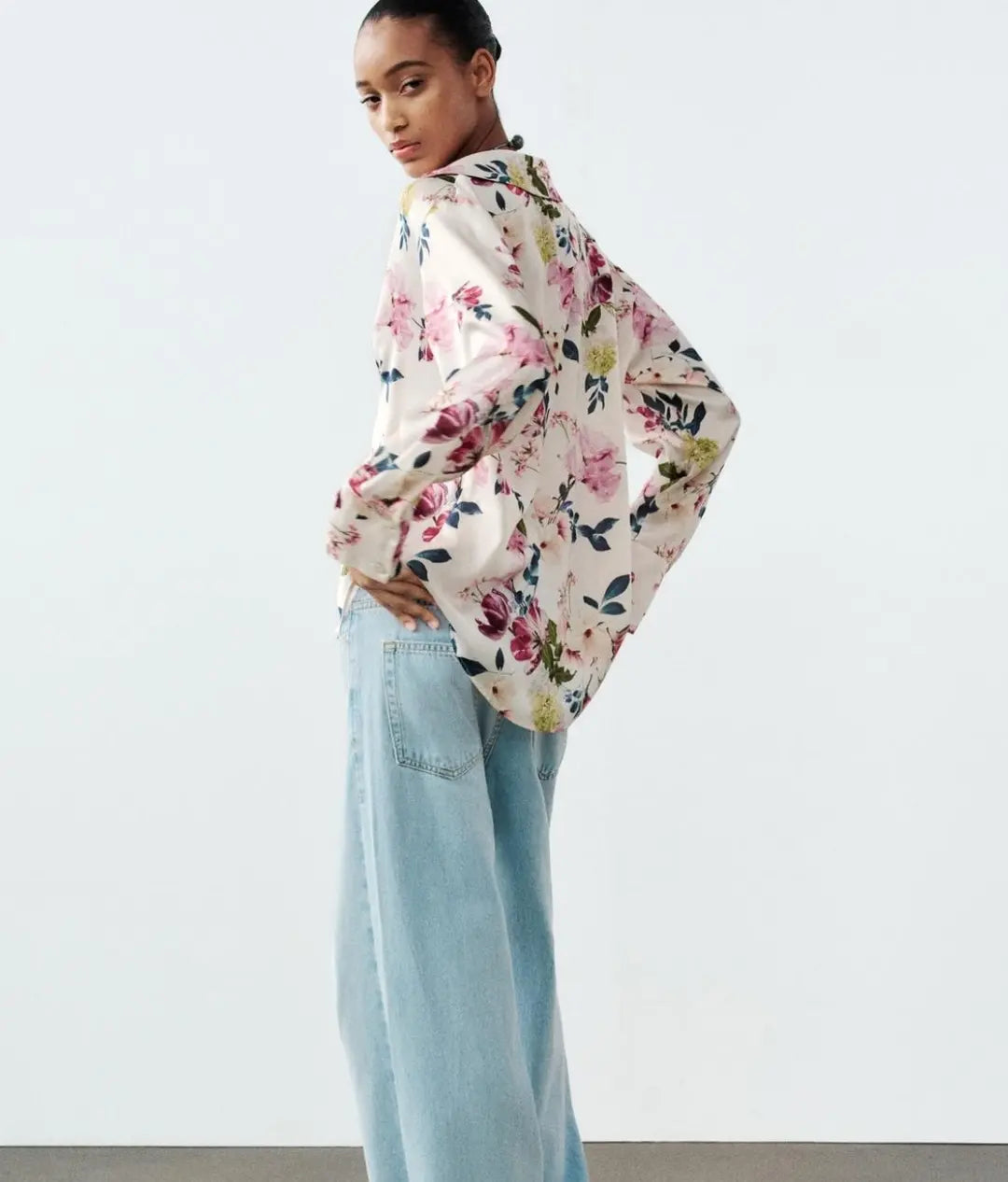 ZARA rose flower print shirt , XS