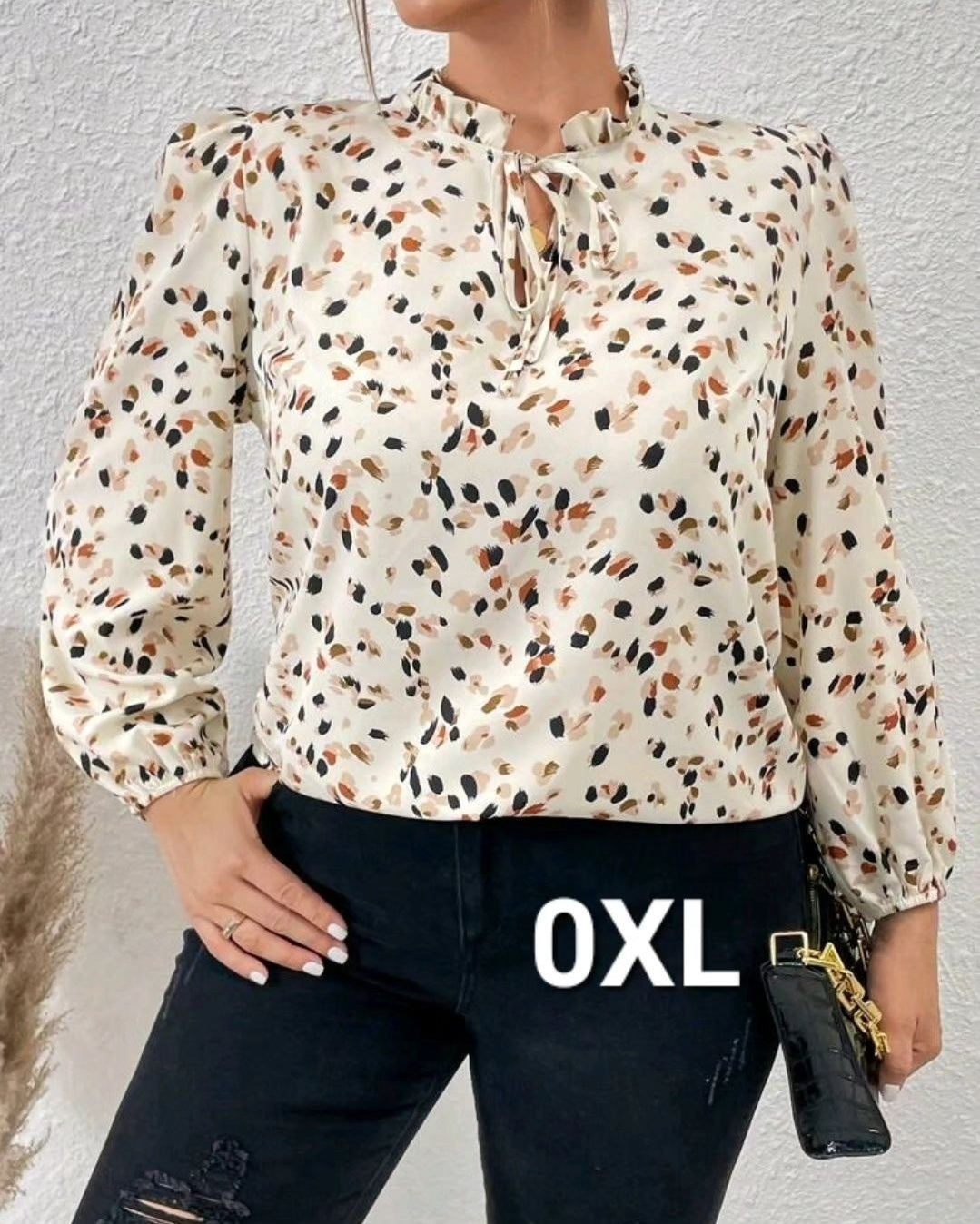 Cream Print top, 0XL