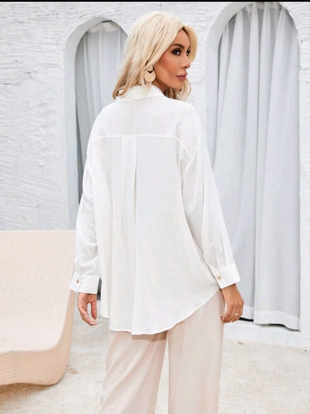 Cotton white shirt with gold thread, size XL