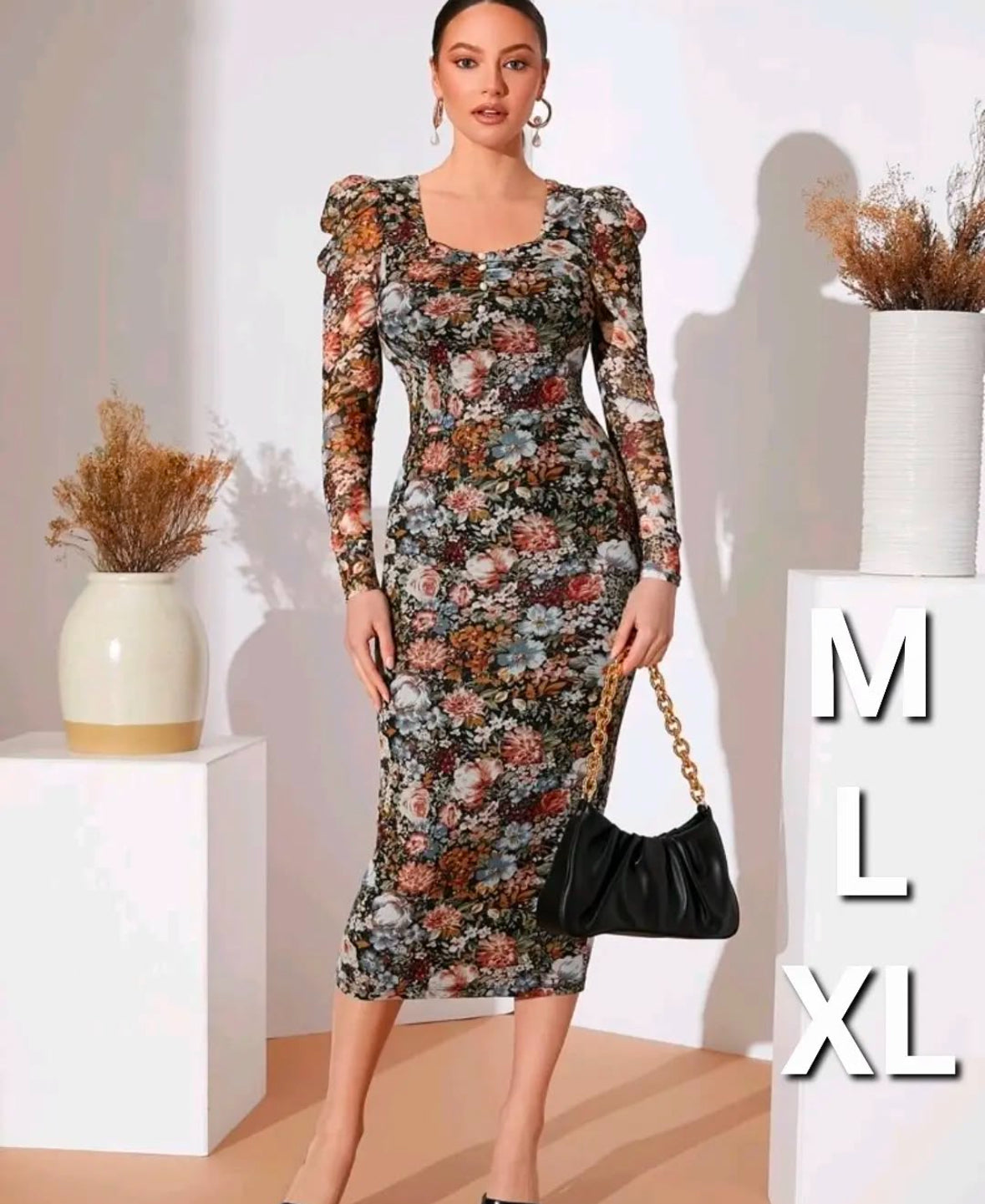 Floral bodycon dress M, L