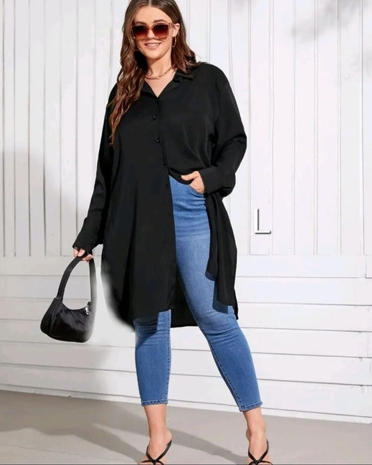 Cotton Black long top, size L