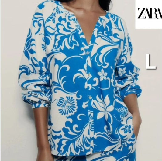 Linen top, size L, ZARA