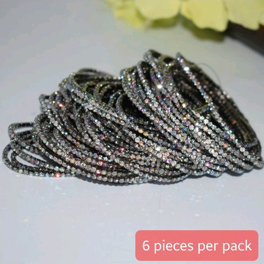 Crystal Stretchies, Black & mix crystals, 6 per pack