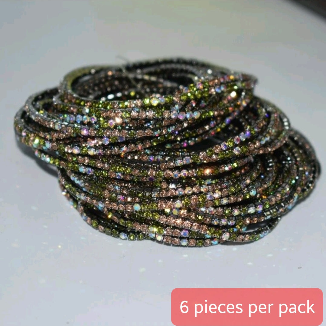 Crystal Stretchies, Black & Mix, 6 per pack