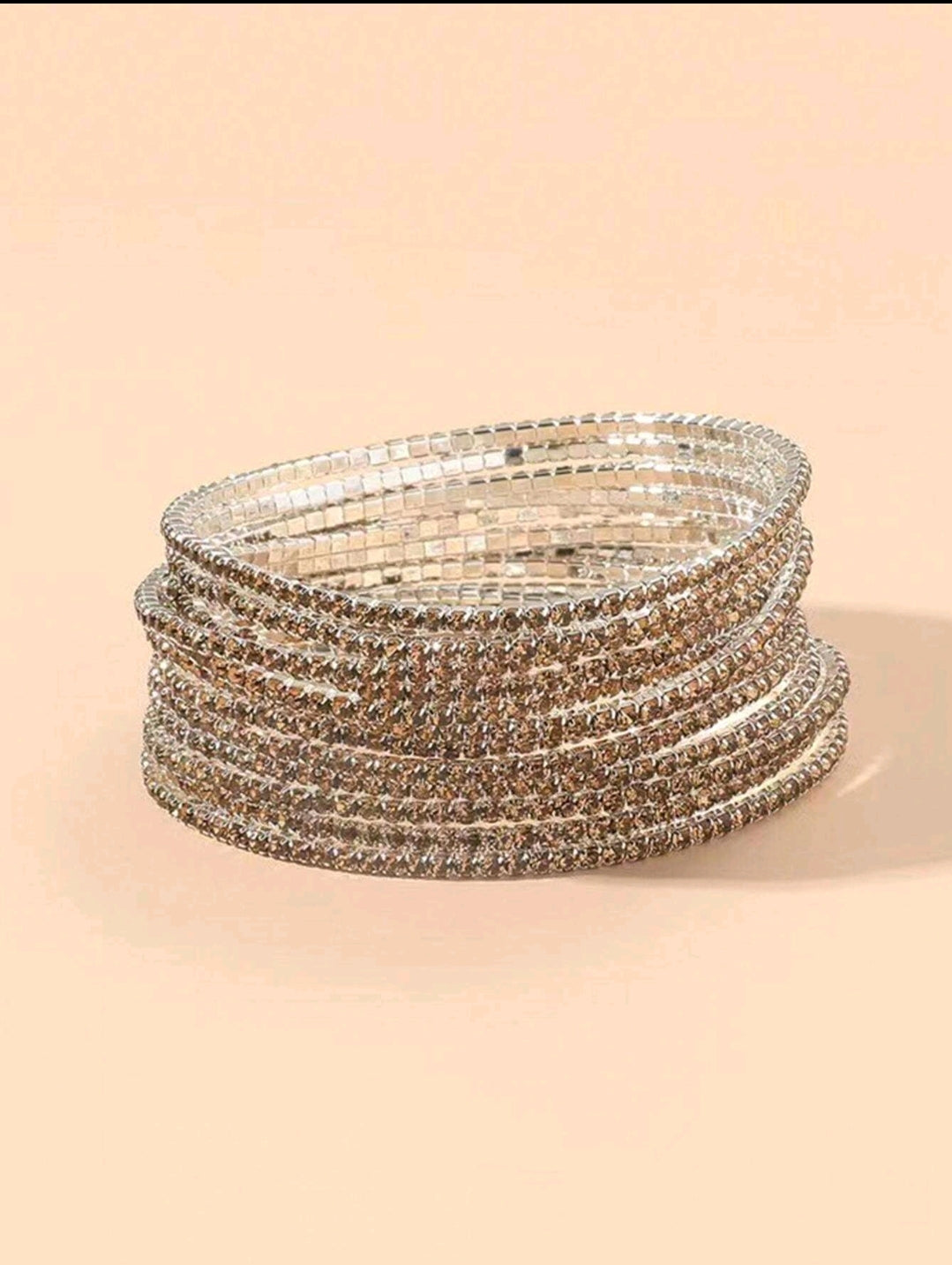 Crystal Stretchies, Silver and Champagne crystals, 8 per pack