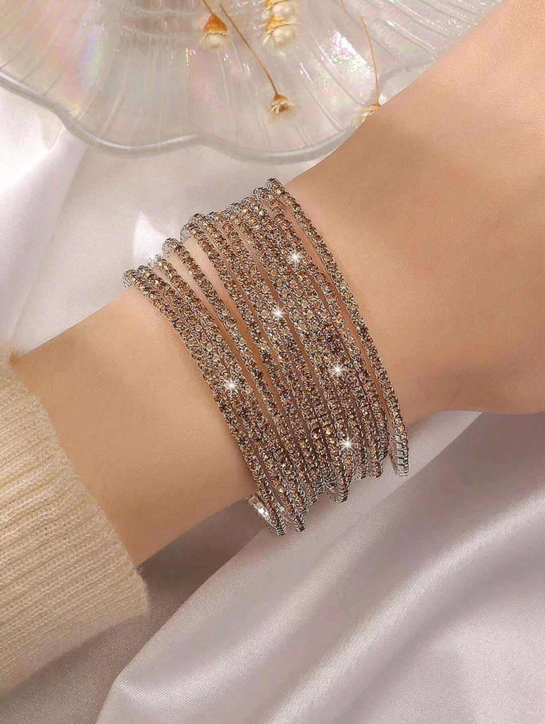 Crystal Stretchies, Silver and Champagne crystals, 8 per pack