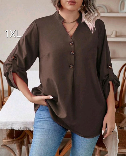 Brown drop shoulder top, 1XL