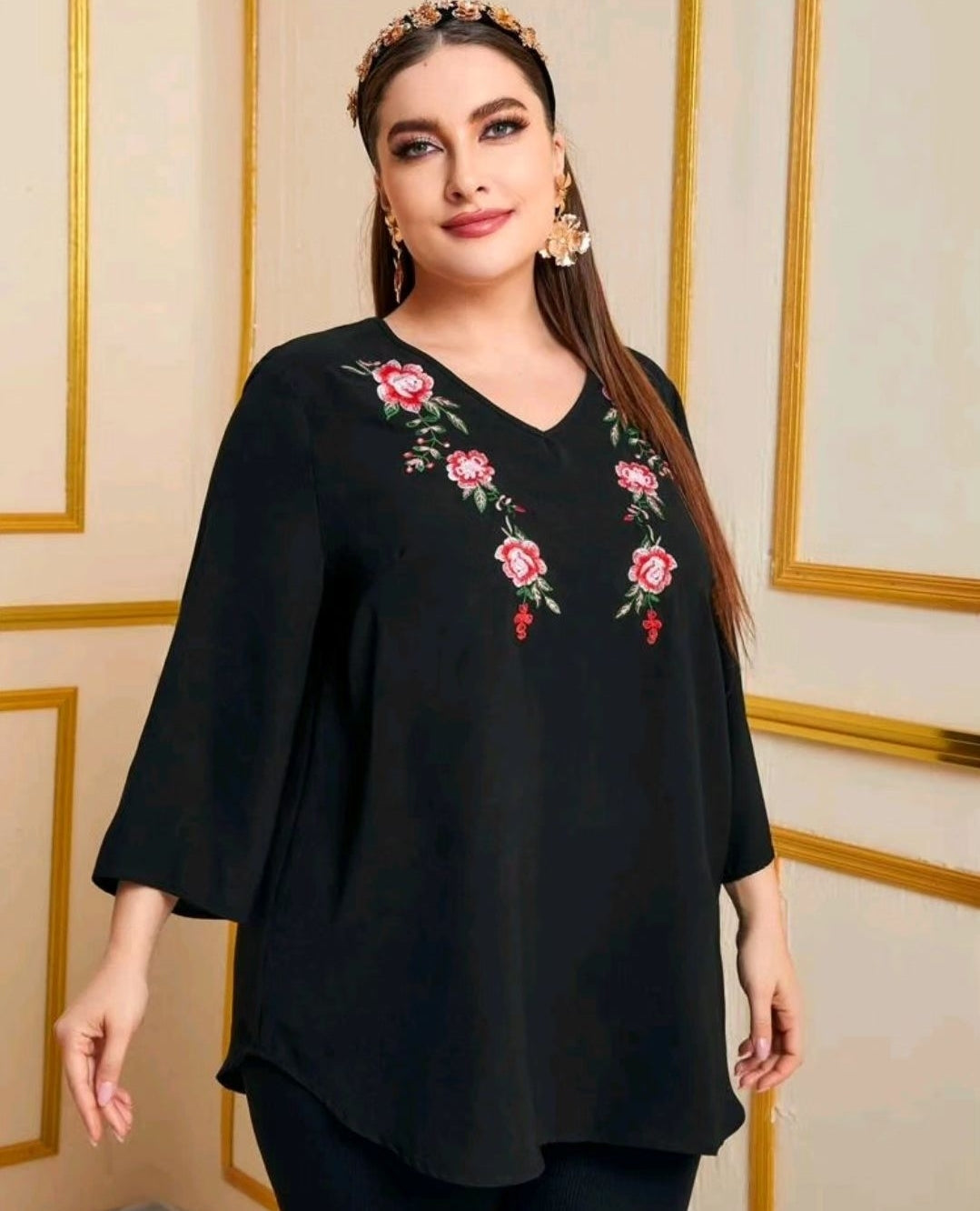 Black top flowers, 1XL