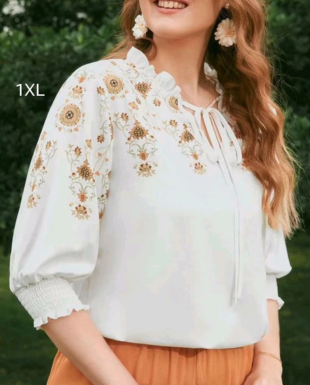 White top brown flowers, 1XL