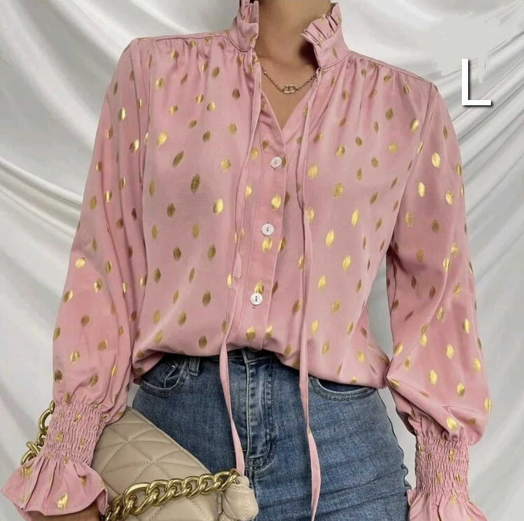 Pink shirt gold foil, size L