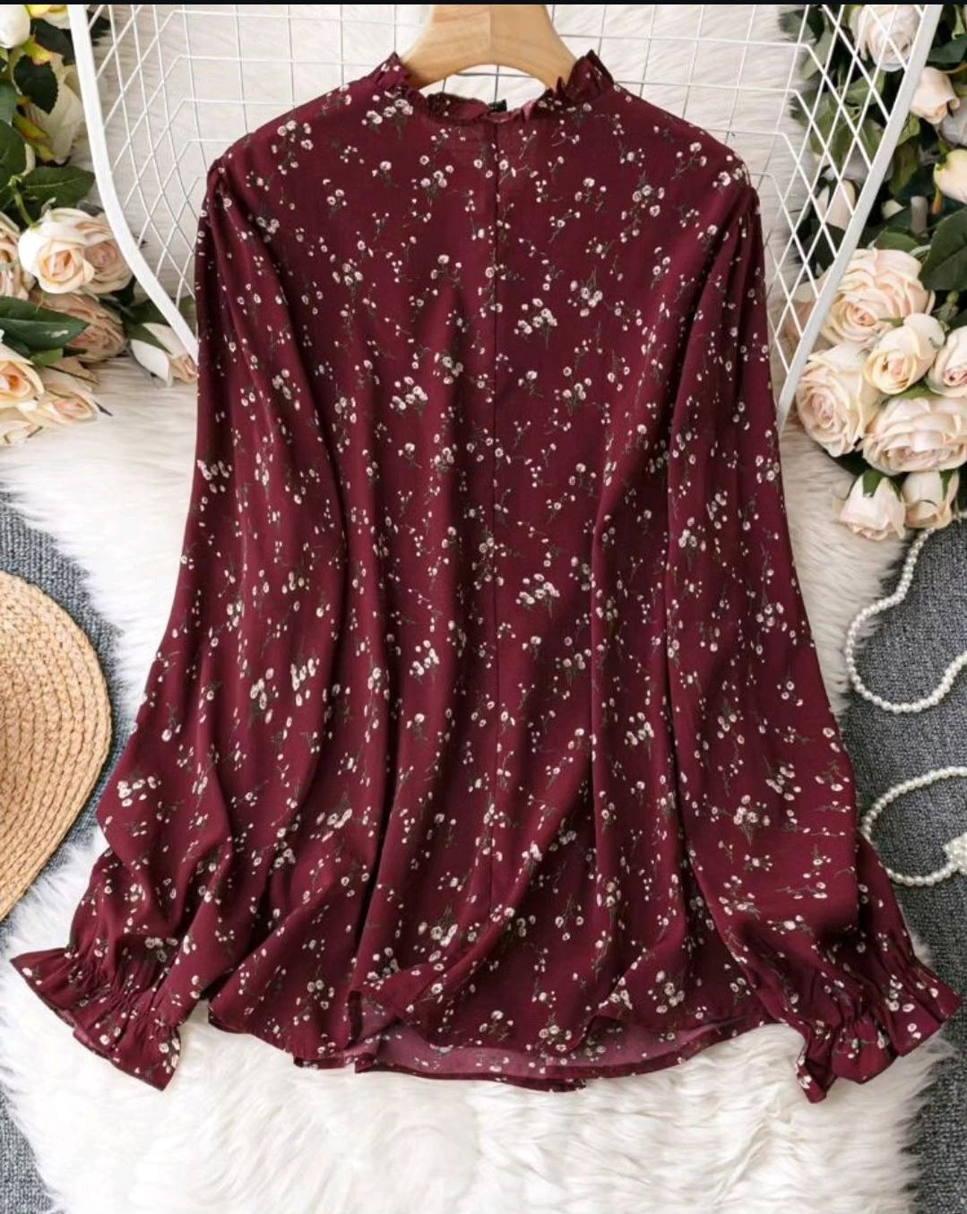 Maroon flower top, 1XL