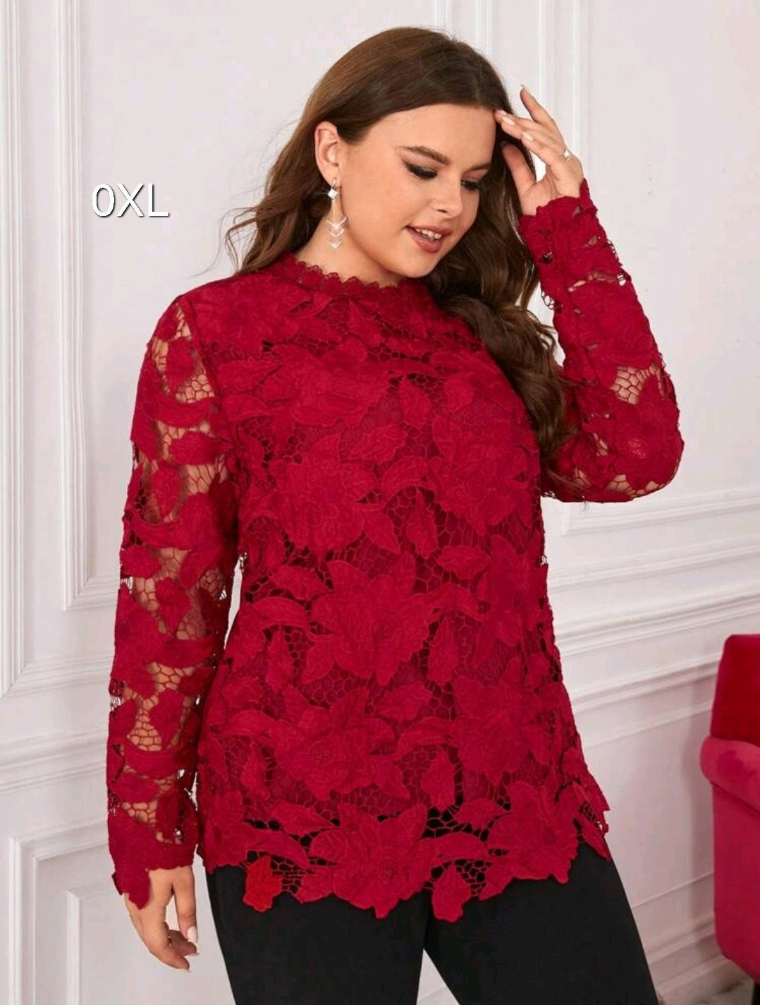 Red Lace top, 0XL