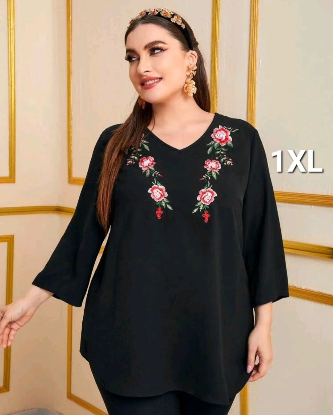 Black top flowers, 1XL