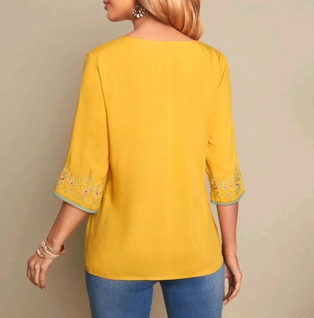 Yellow embroidered top, XL