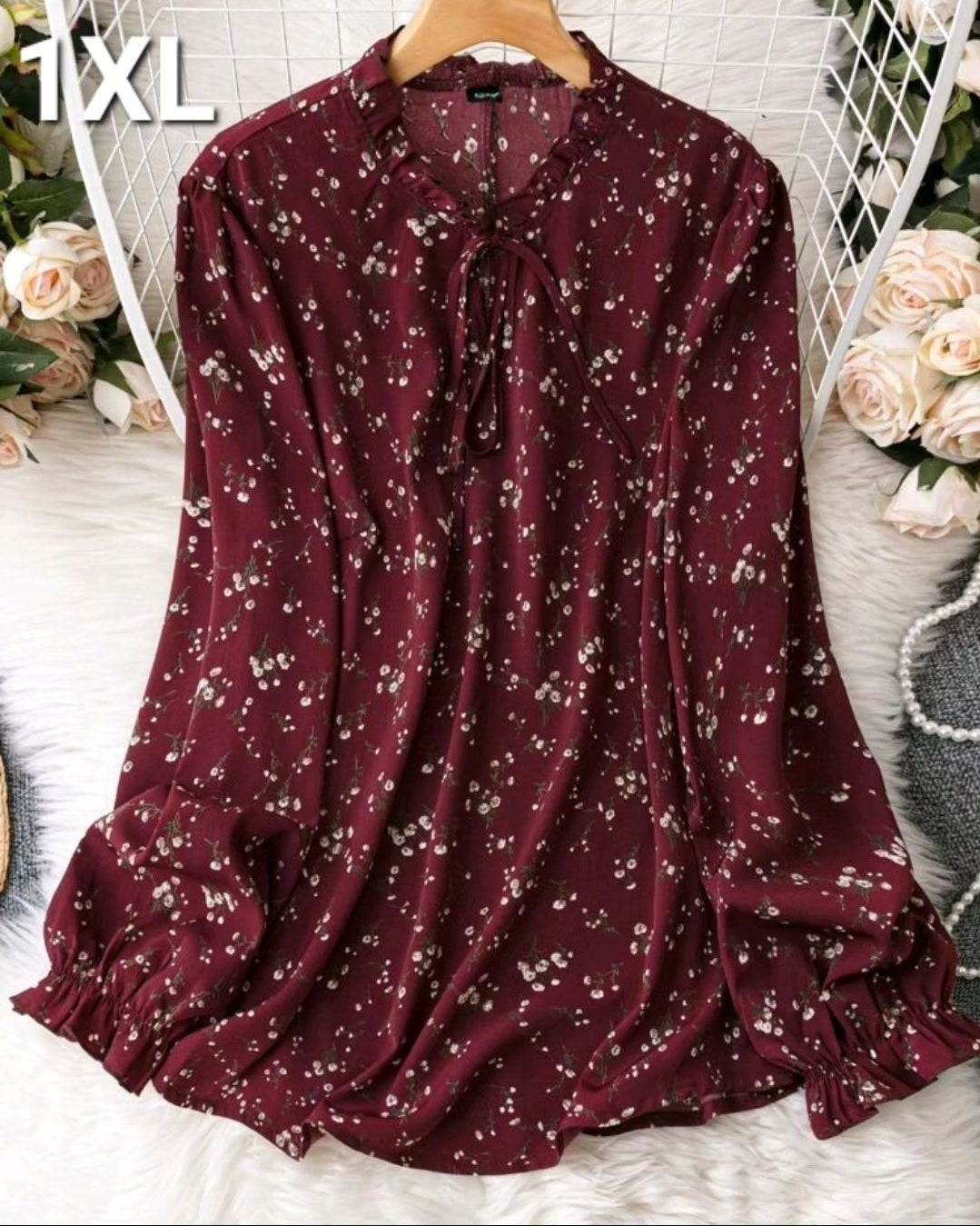 Maroon flower top, 1XL