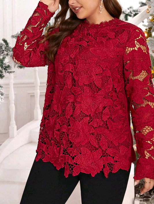 Red Lace top, 0XL