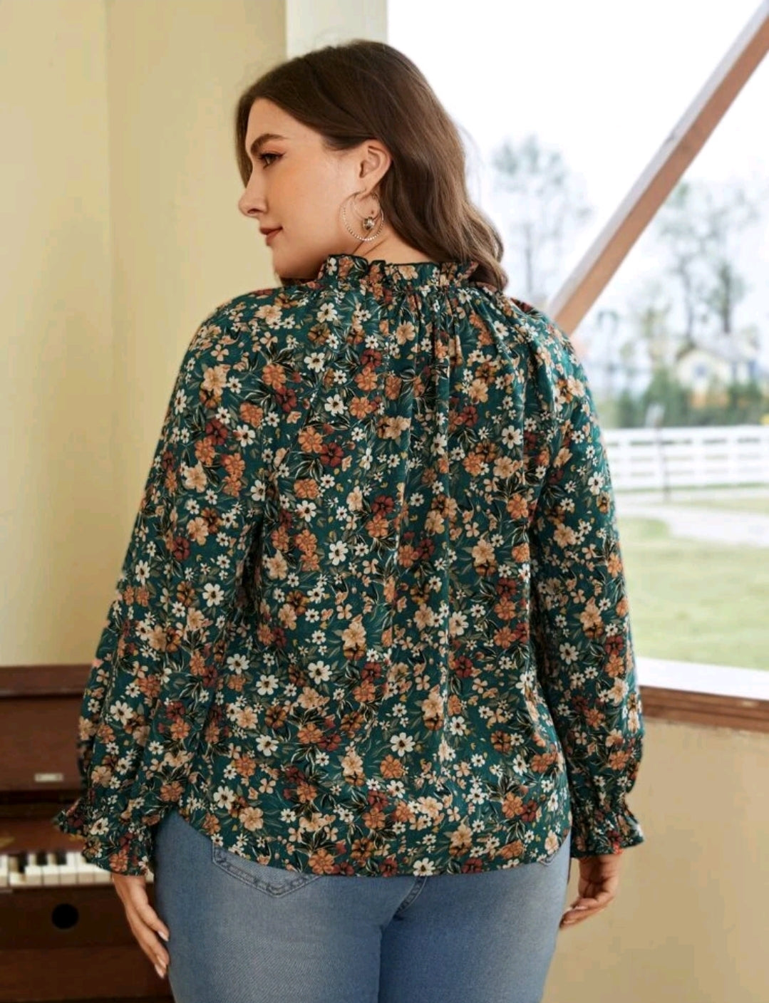 Green flower top, 0XL,1XL