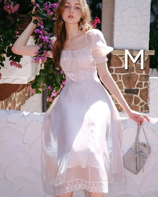 Organza light pink party dress, M size