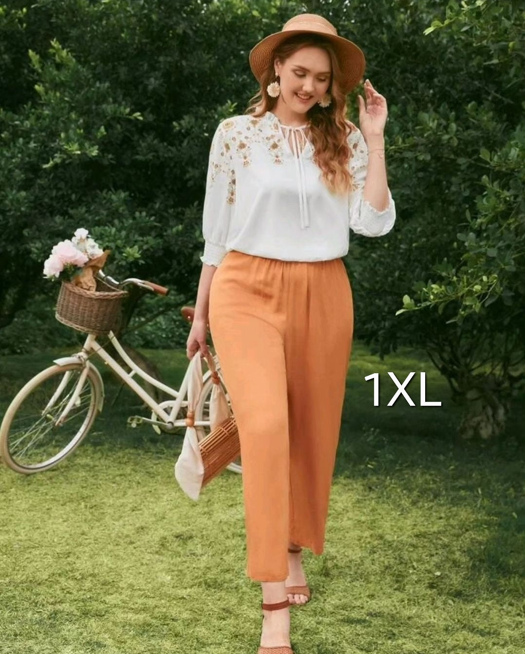 White top brown flowers, 1XL