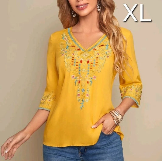 Yellow embroidered top, XL